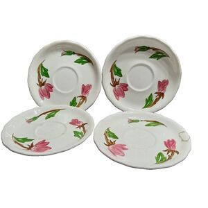 Set‎ of 4 Continental Kiln 5 1/2"Ceramic Saucers Pink Flower Design (2c3)